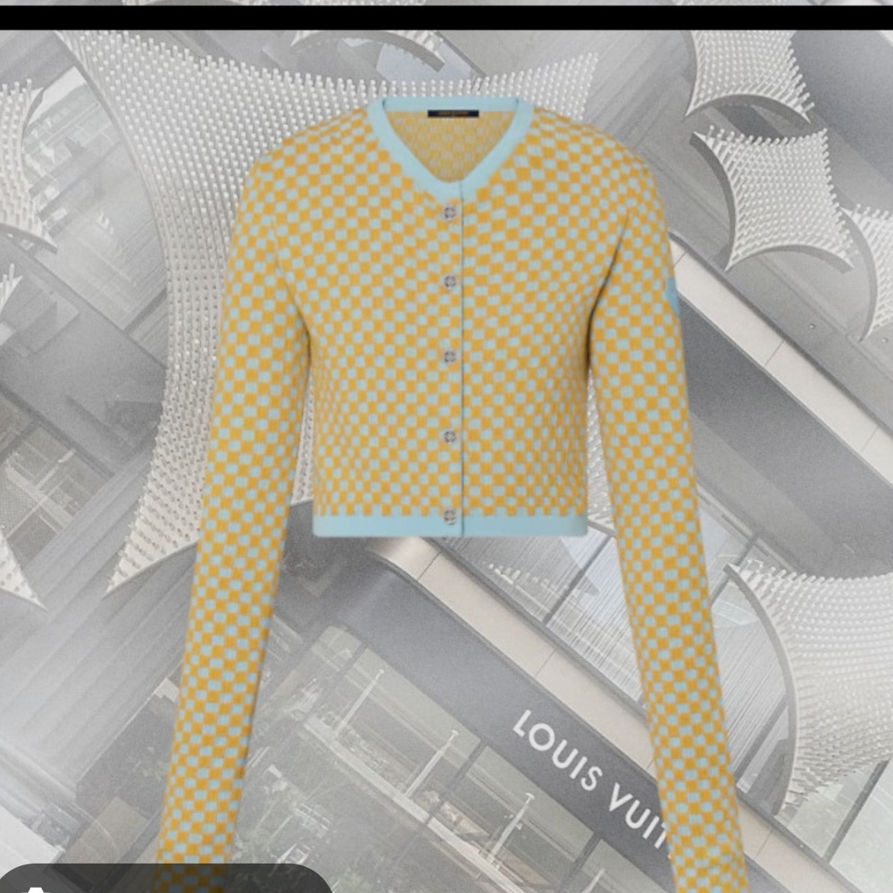 Brand new L*v* Damier Knit Cropped Cardigan Women Size S/M Yellow/Sac-blue